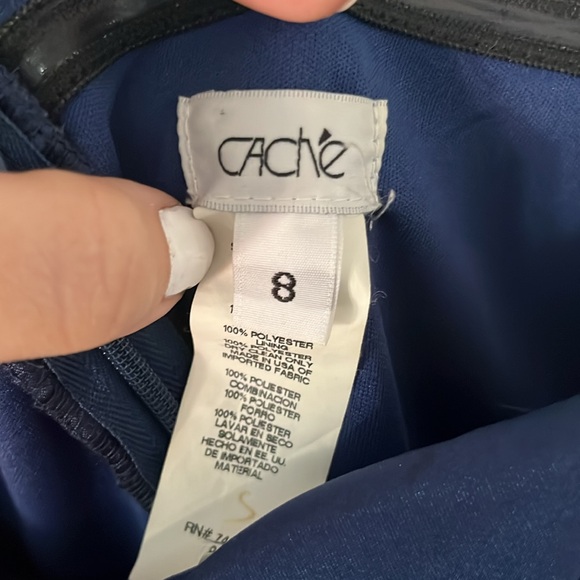 Cache midi length chiffon and satin dress. Color Navy. Size 8. - Picture 2 of 5